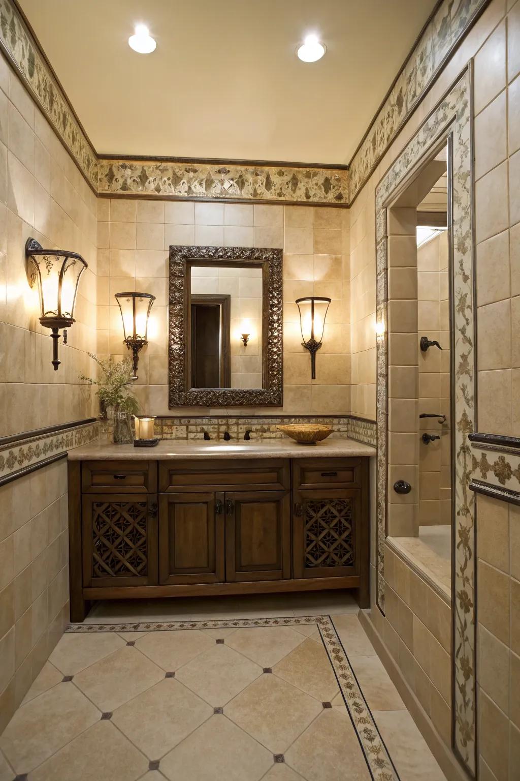 Wall lights that match the decor create a cohesive design.
