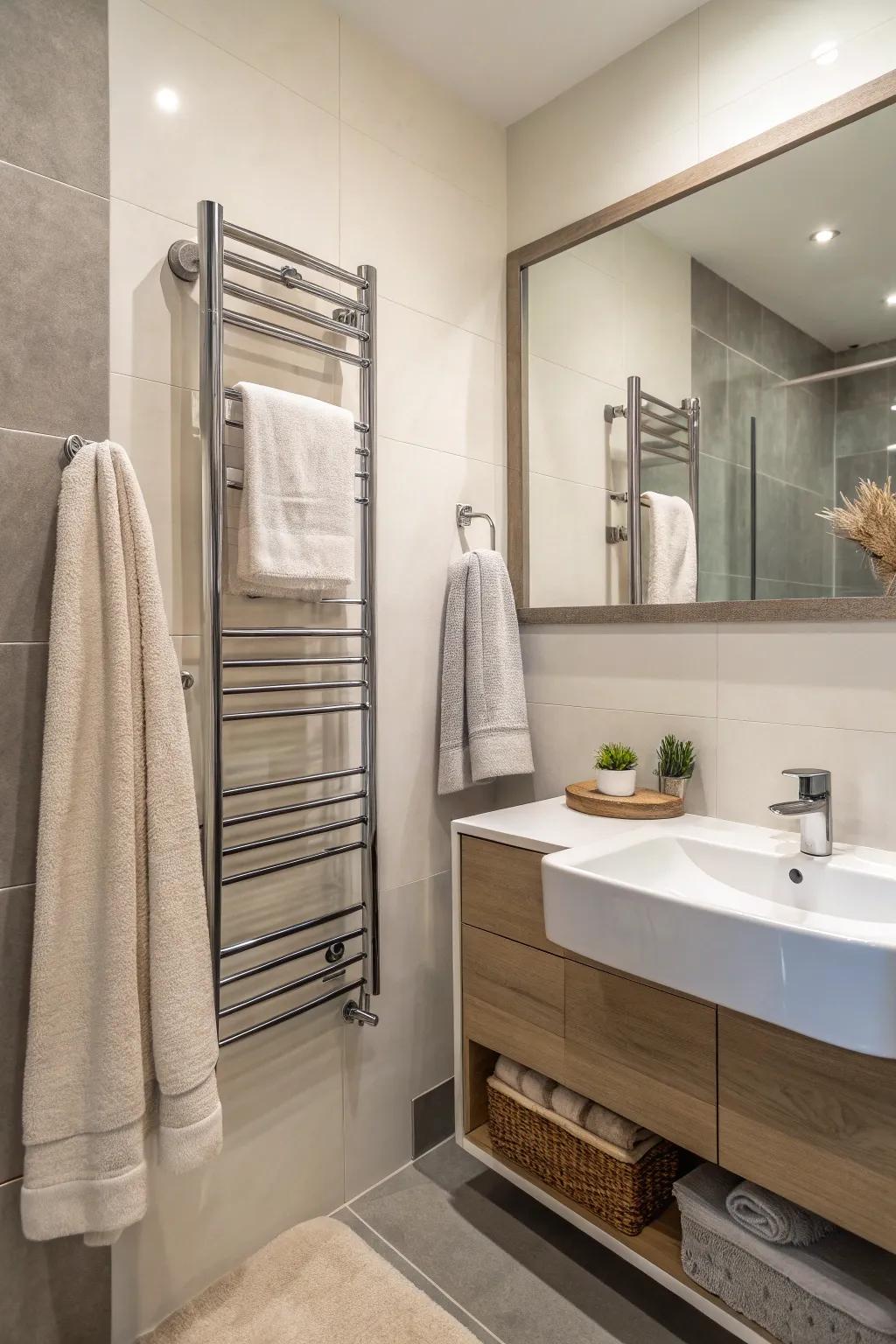 Merge style and practicality with functional towel arrangements.