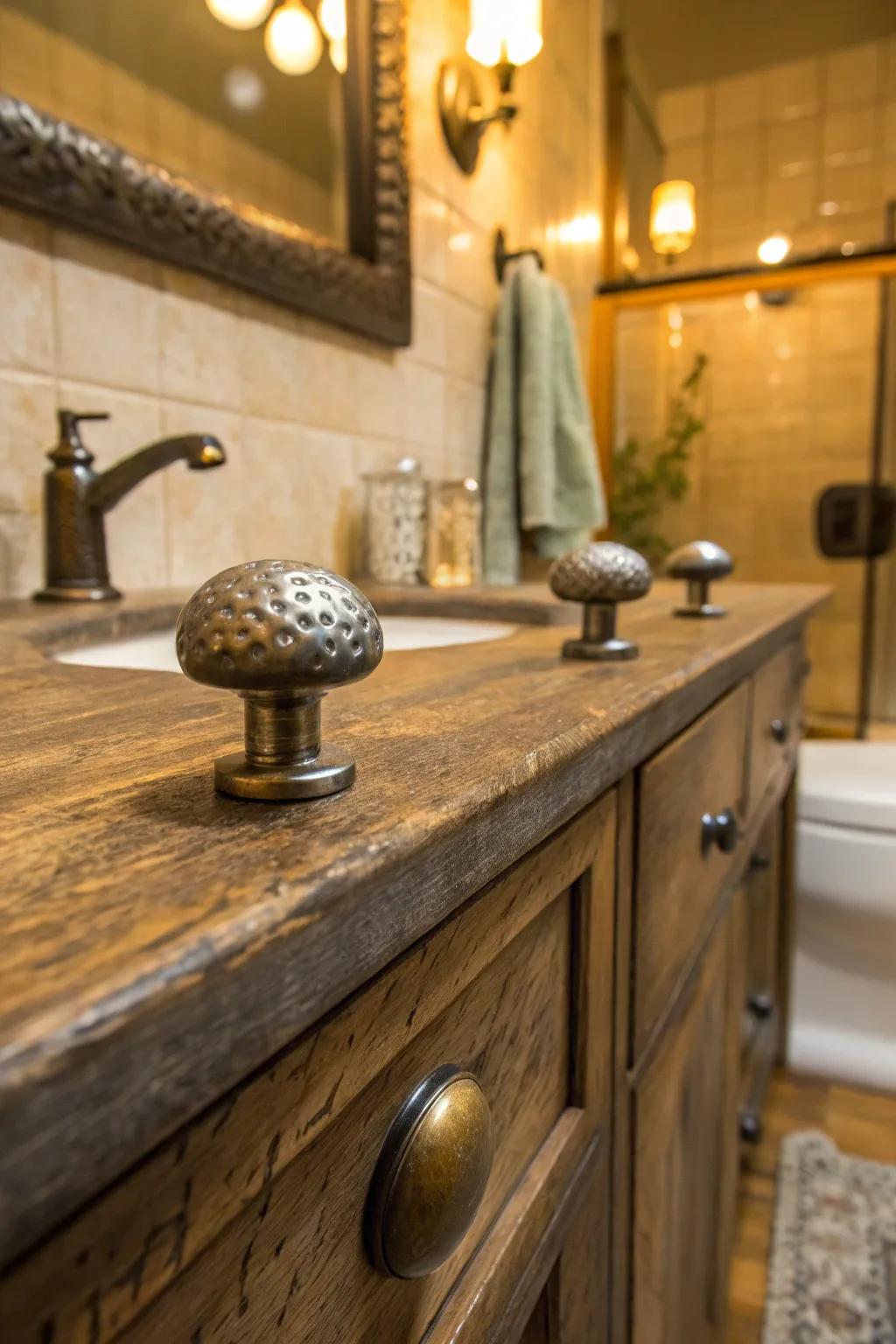 Textured metal knobs celebrate craftsmanship and authenticity.