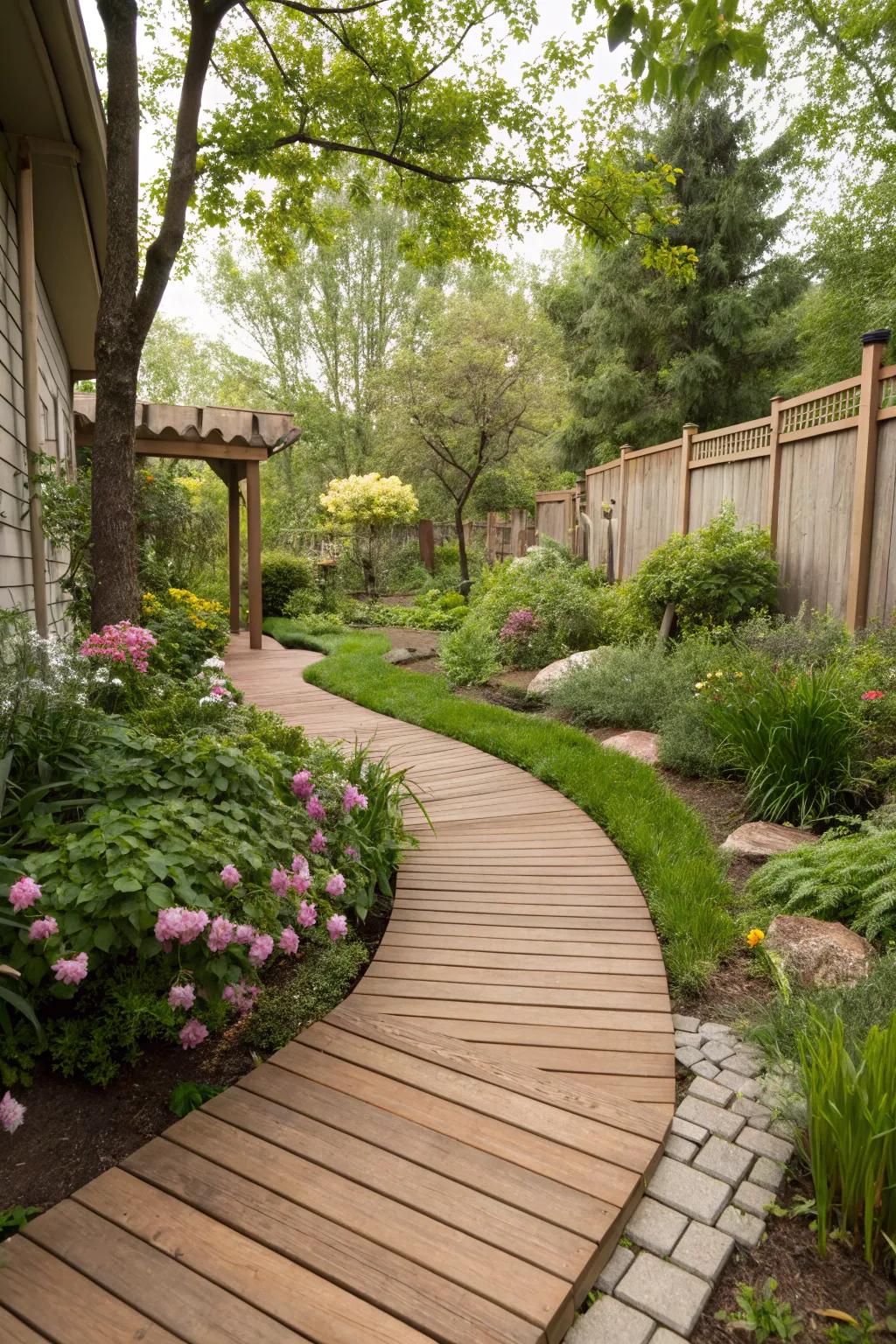 A decked path elevates the backyard.