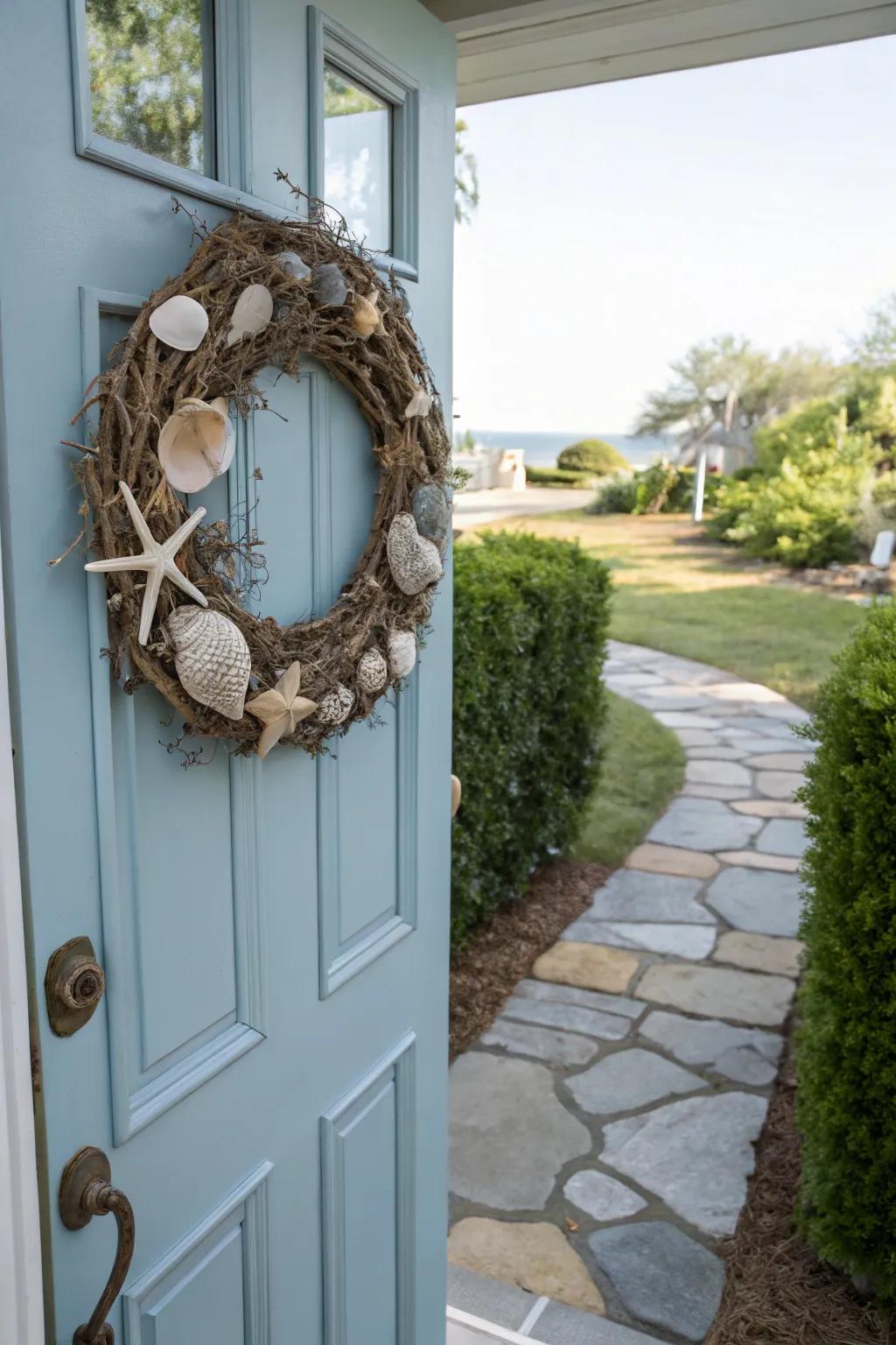 A seashell garland imparts coastal charm to your home's fa&ccedil;ade.