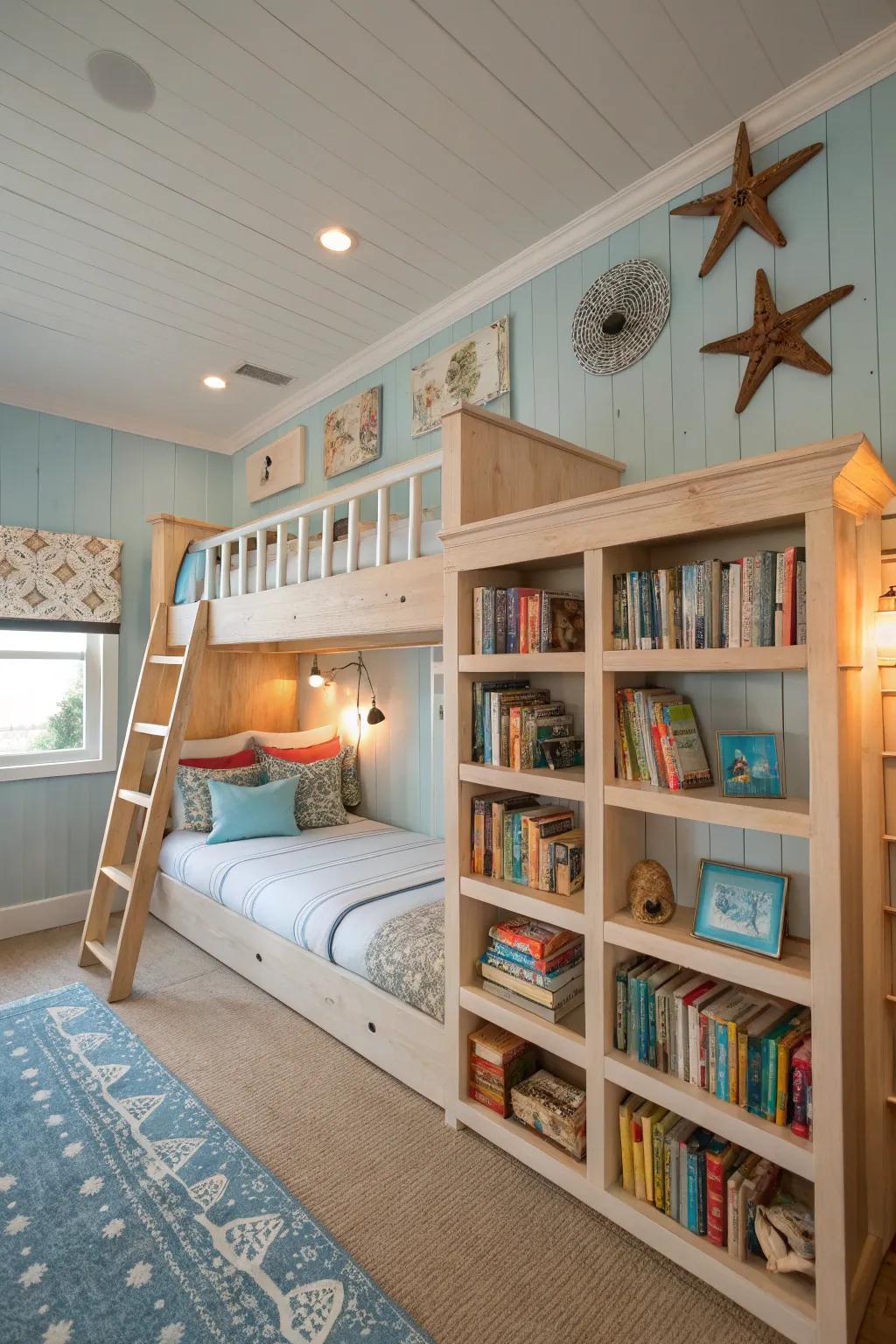 A built-in bookshelf keeps your beach checks out close.