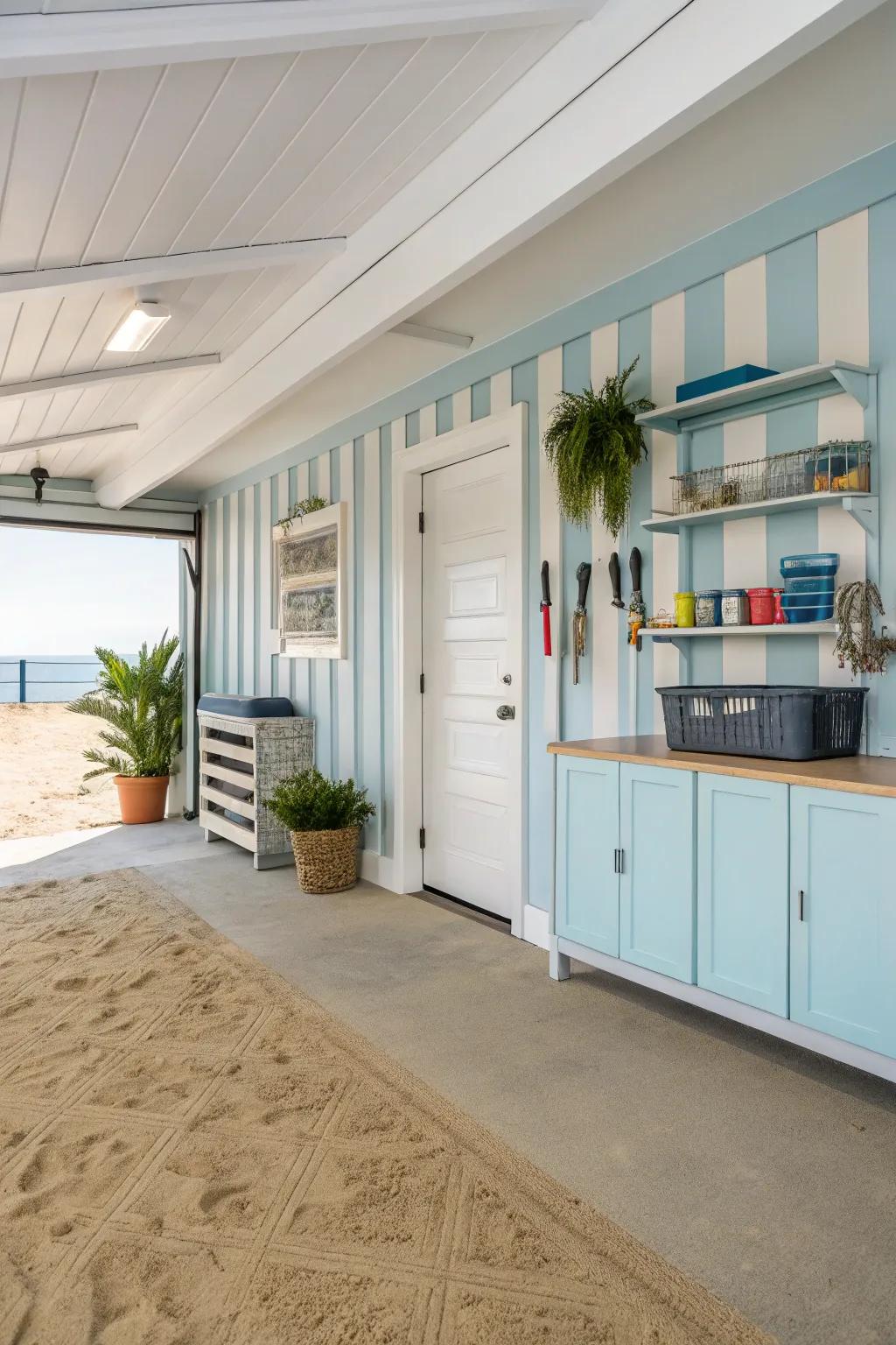 A soothing shade selection conveys the beach indoors.
