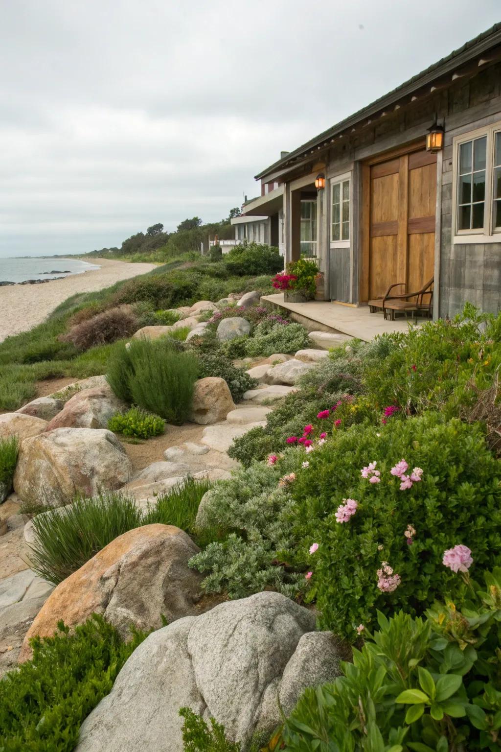 Natural rocks lending texture to a coastal landscape.