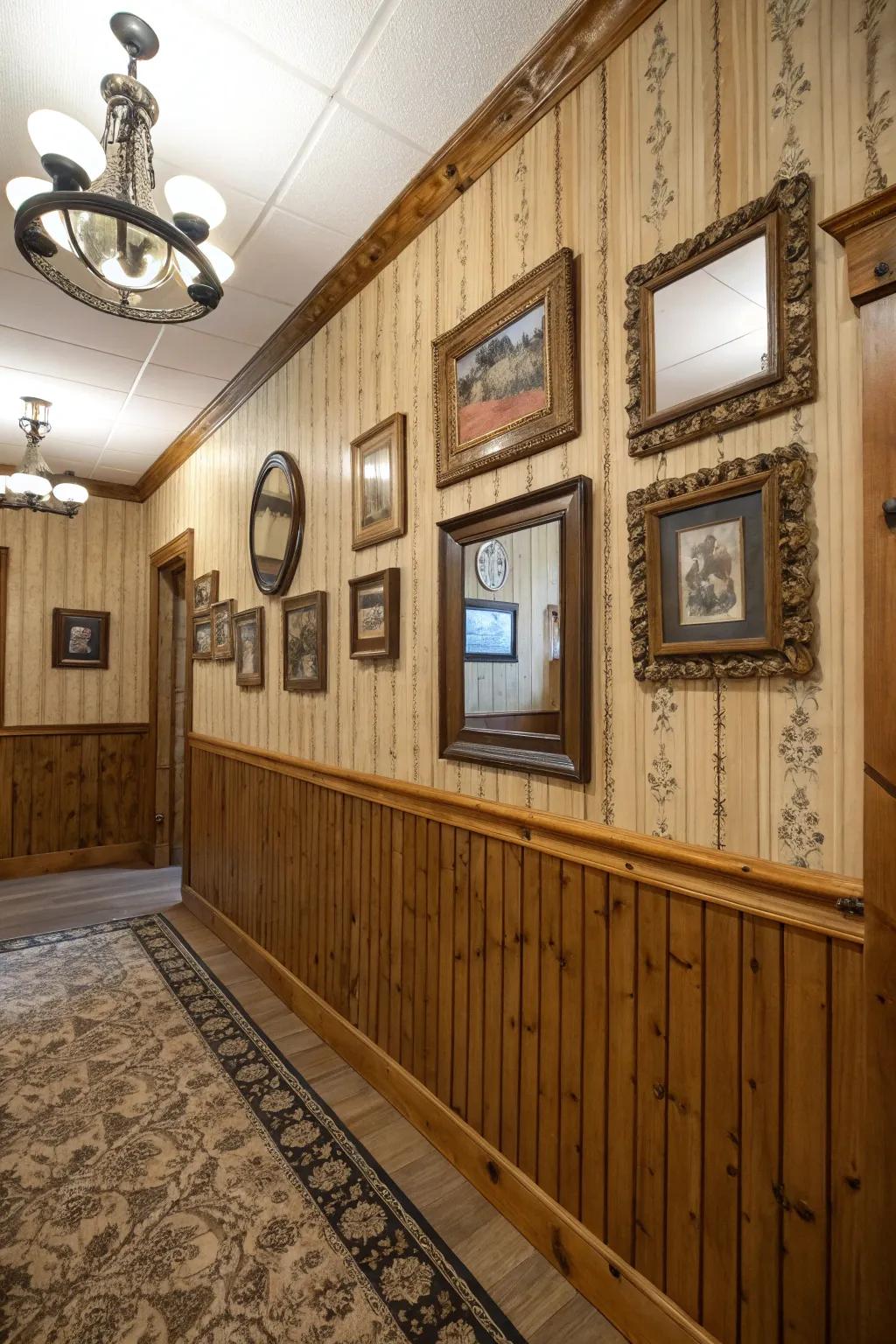 Displays and mirrors enrich the appeal of grooved walls.