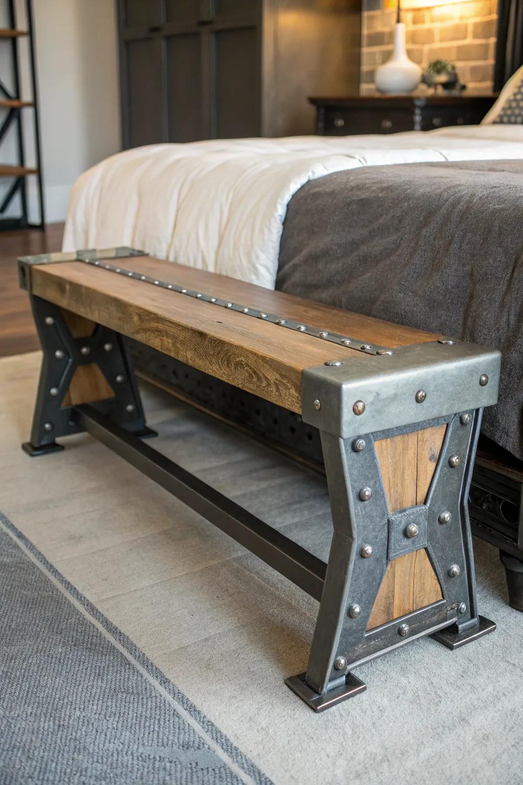 Industrial seats adding a bold, edgy look to your bedroom.