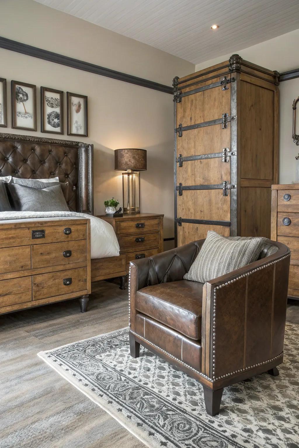 A harmonious blend of textures creates a sophisticated and rugged look.