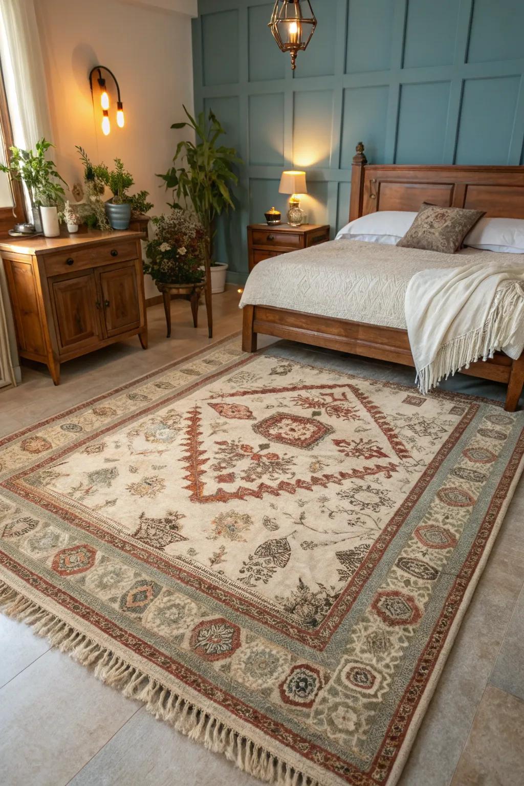Vintage floor coverings add warmth and character.