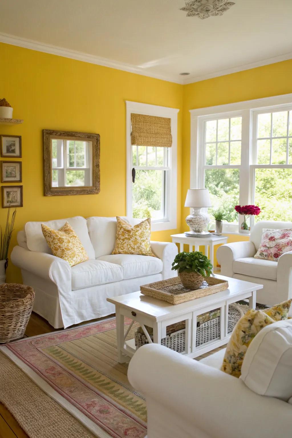 Walls in sunshine yellow bring warmth and happiness into the room.