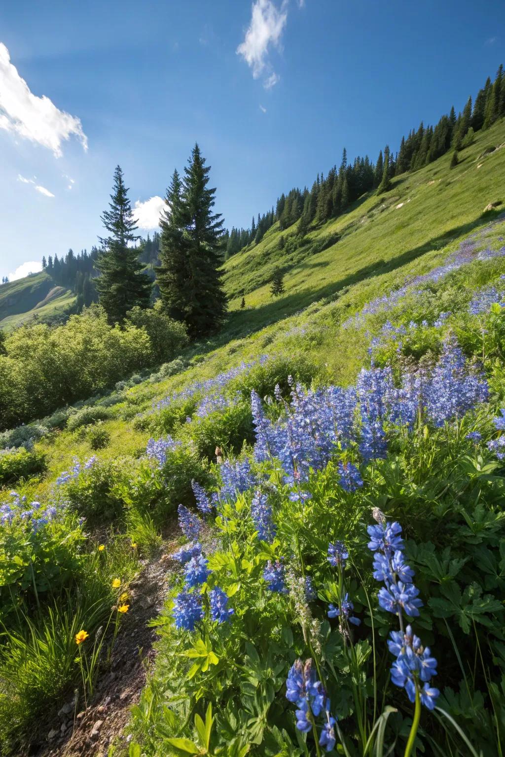 Azure Wonder Veronica introduces splashes of color to sunny slopes.