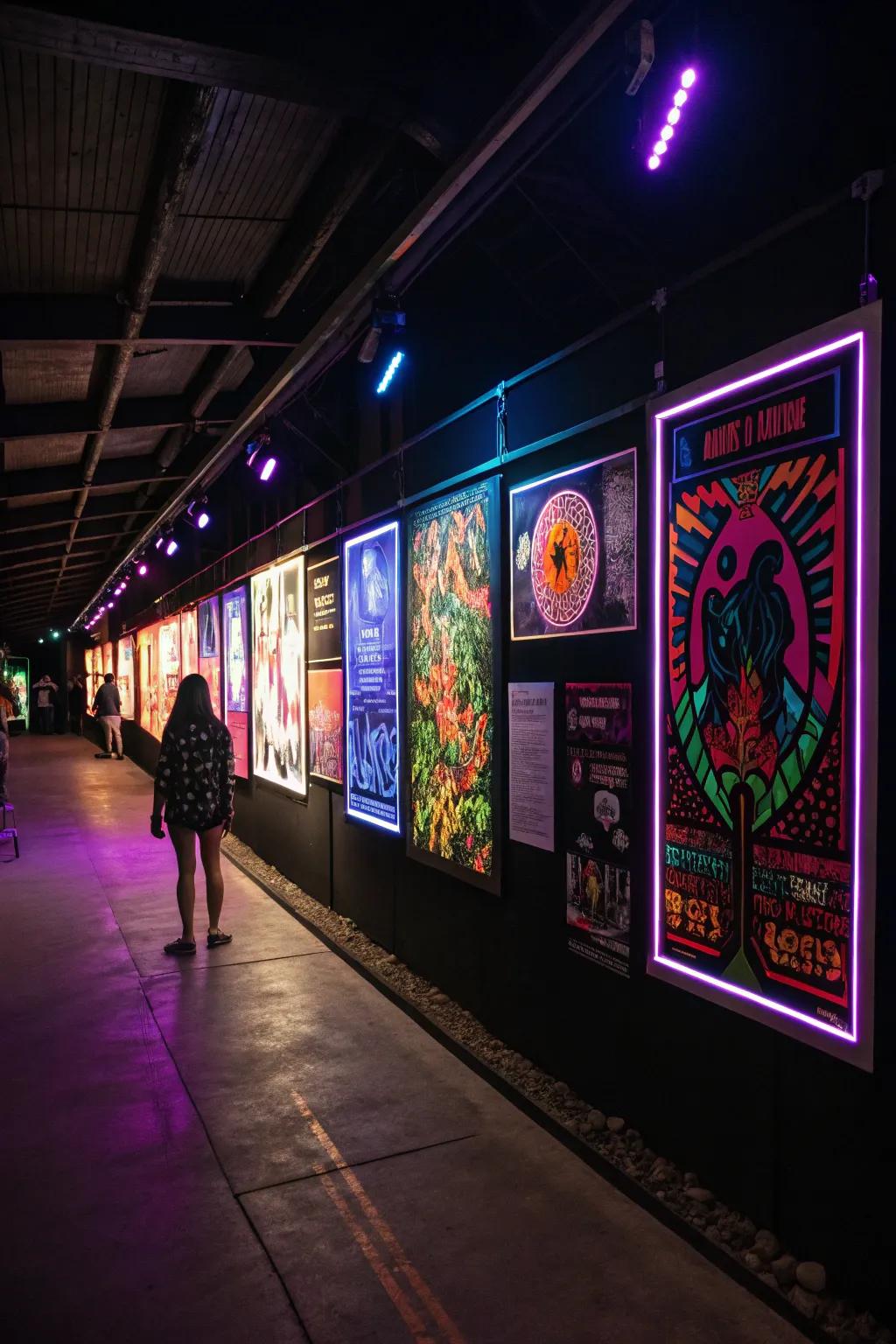 Black light posters make walls feel alive with color.