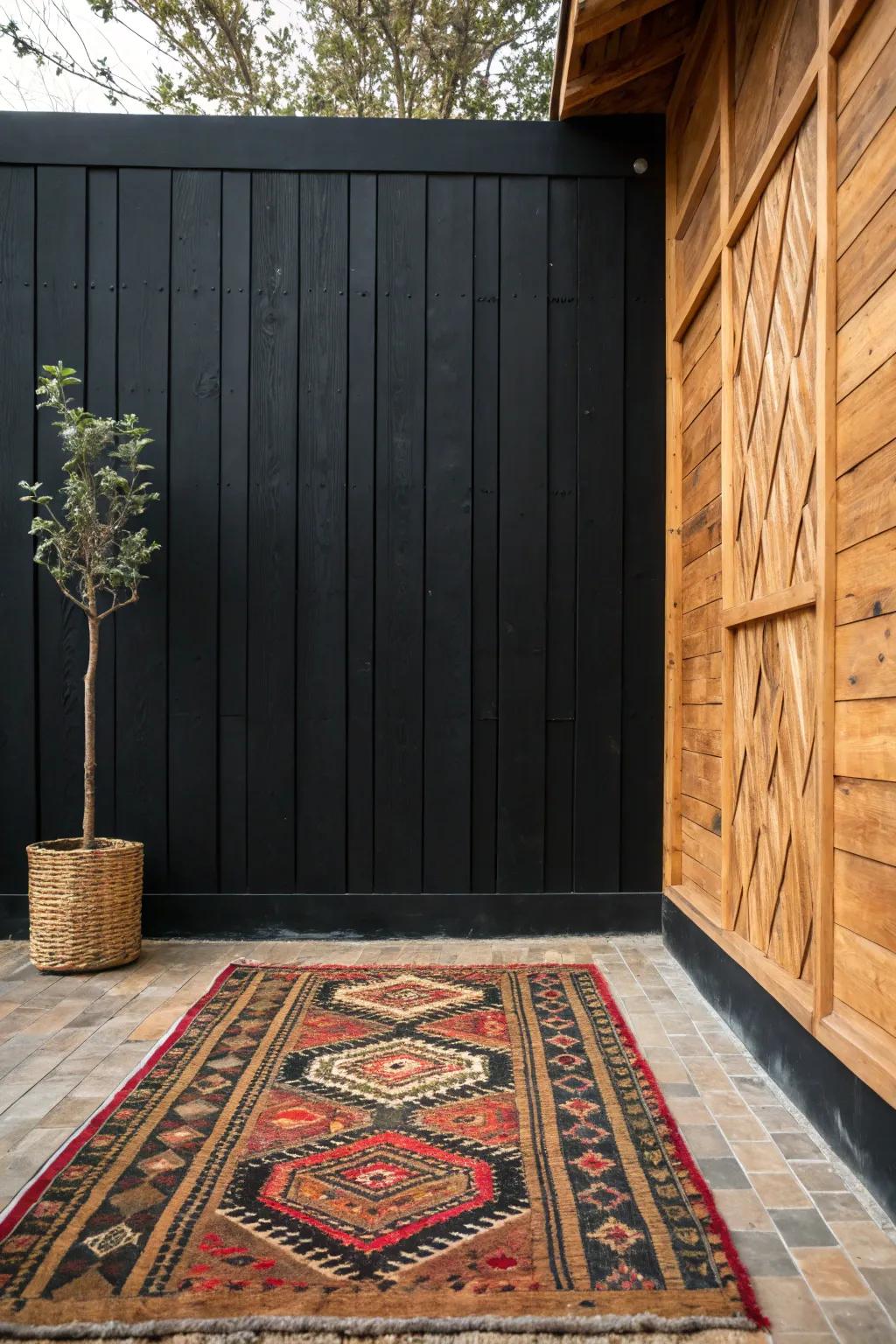 Feels and patterns enhancing a black wall.