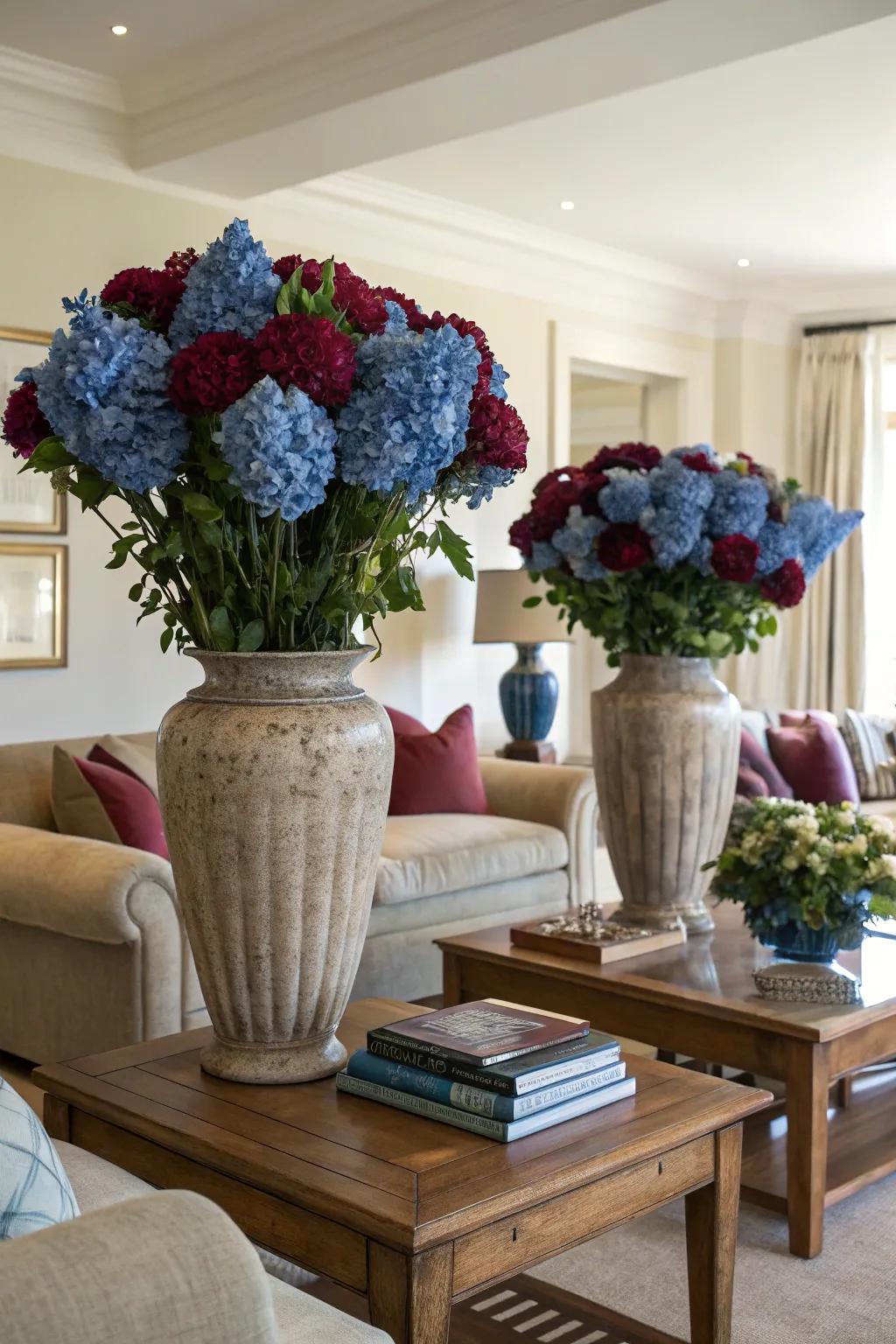 Botanical compositions in harmonizing hues convey natural beauty to the area.