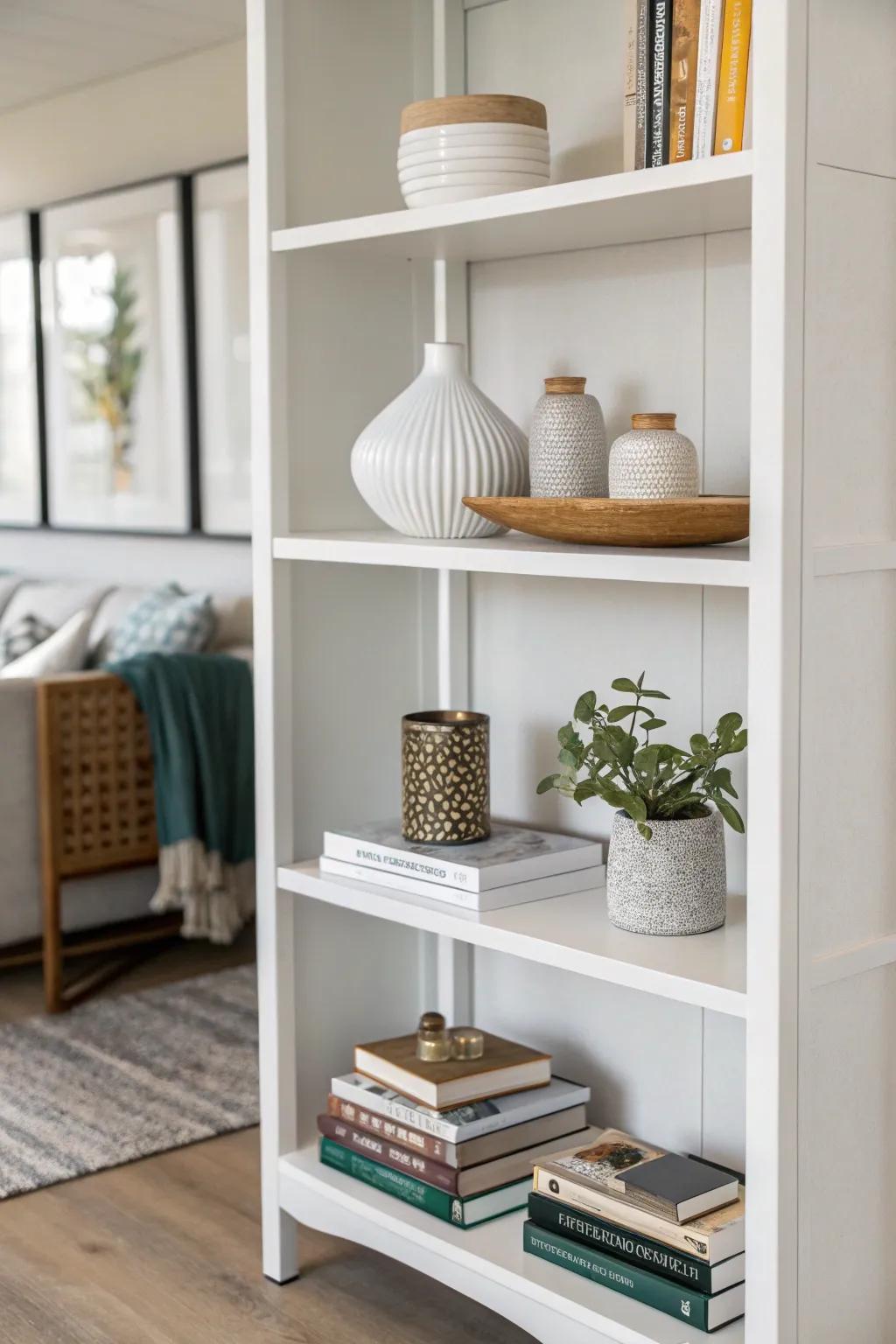 Minimalist bookshelves for a crisp and decluttered look.