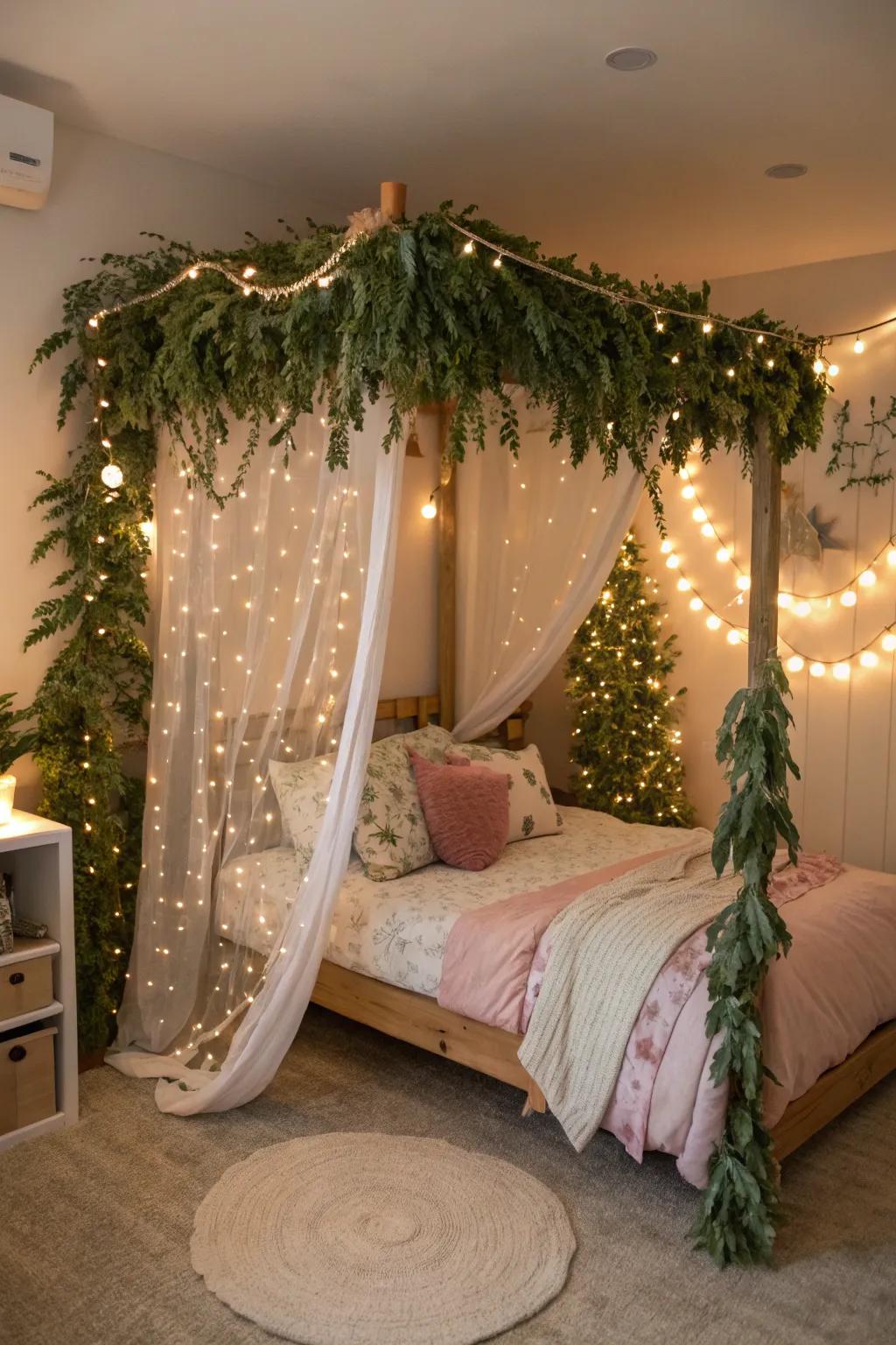 Enter a magical forest with this captivating canopy bed.