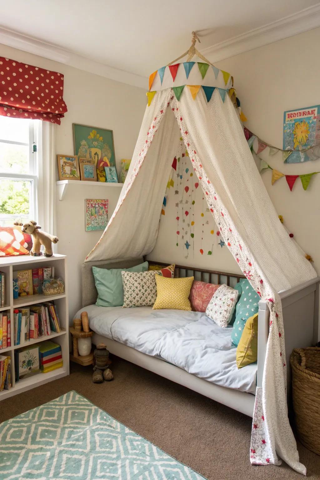 Encourage creativity with a canopy draped over the daybed.