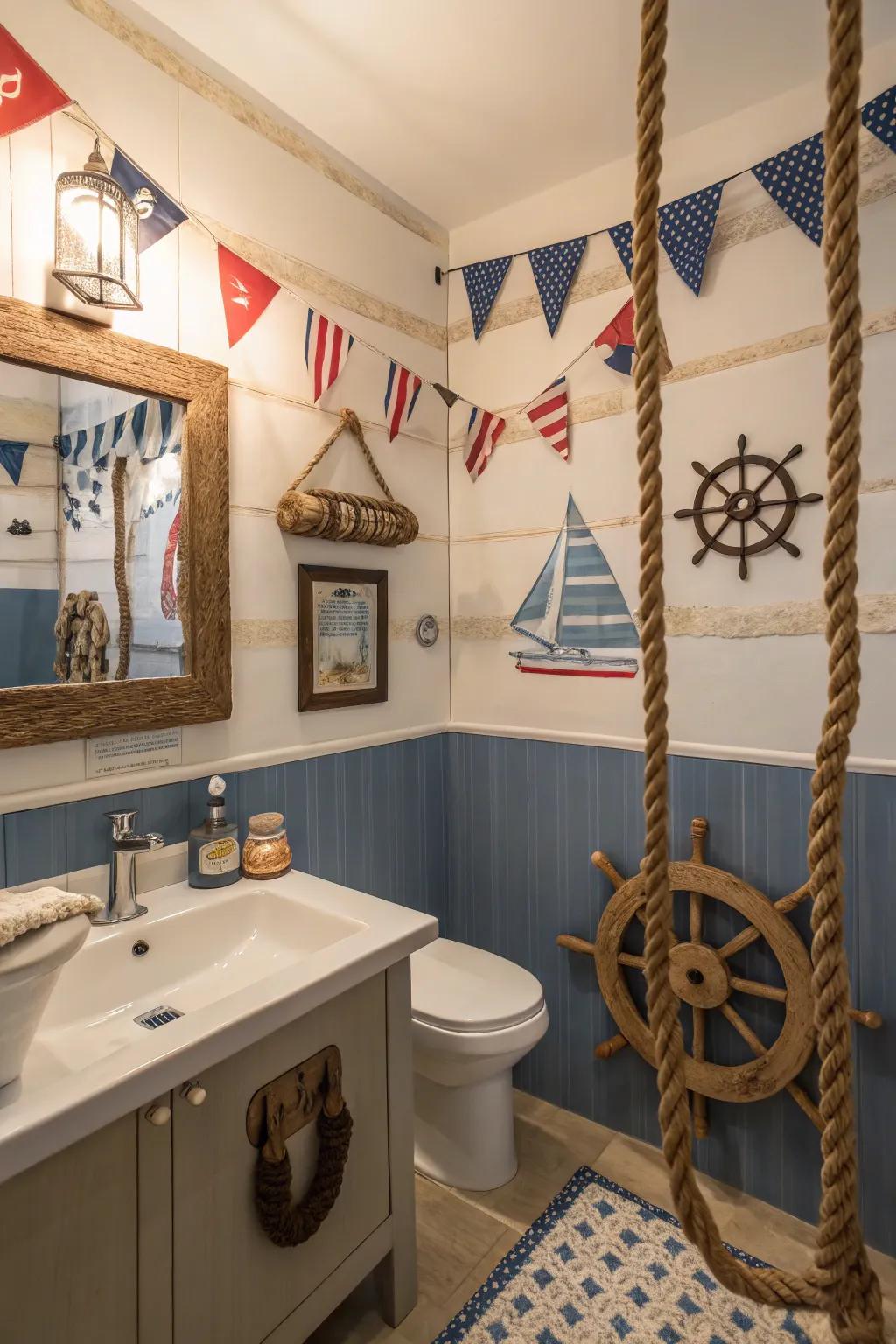 Ocean inspired elements bring a sense of adventure to a boys' bathroom.