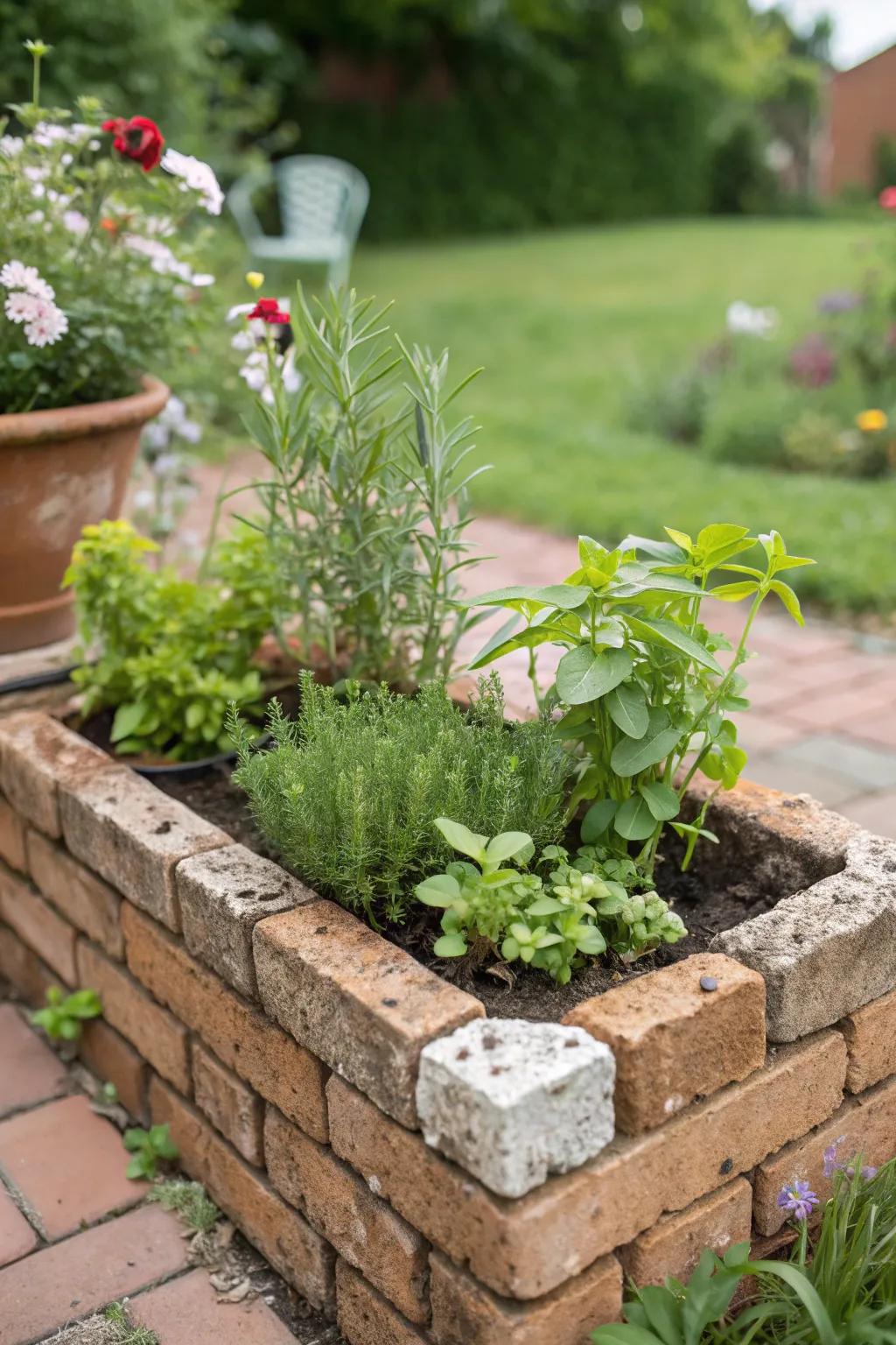 Homemade brick planters contribute a bespoke feel to your garden.
