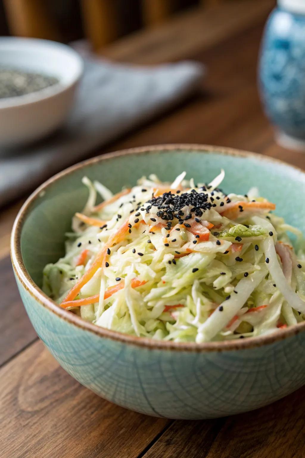 Refreshing cabbage salad adds a creamy crunch to the board.