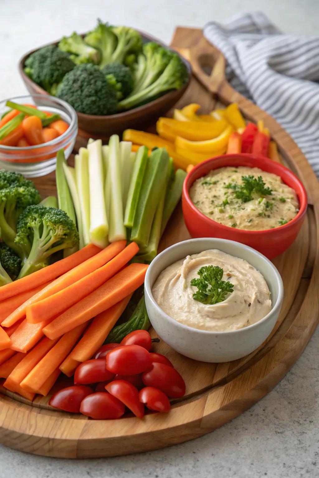 A crunchy, savory display of seasonal plant-based crudit&eacute;s.