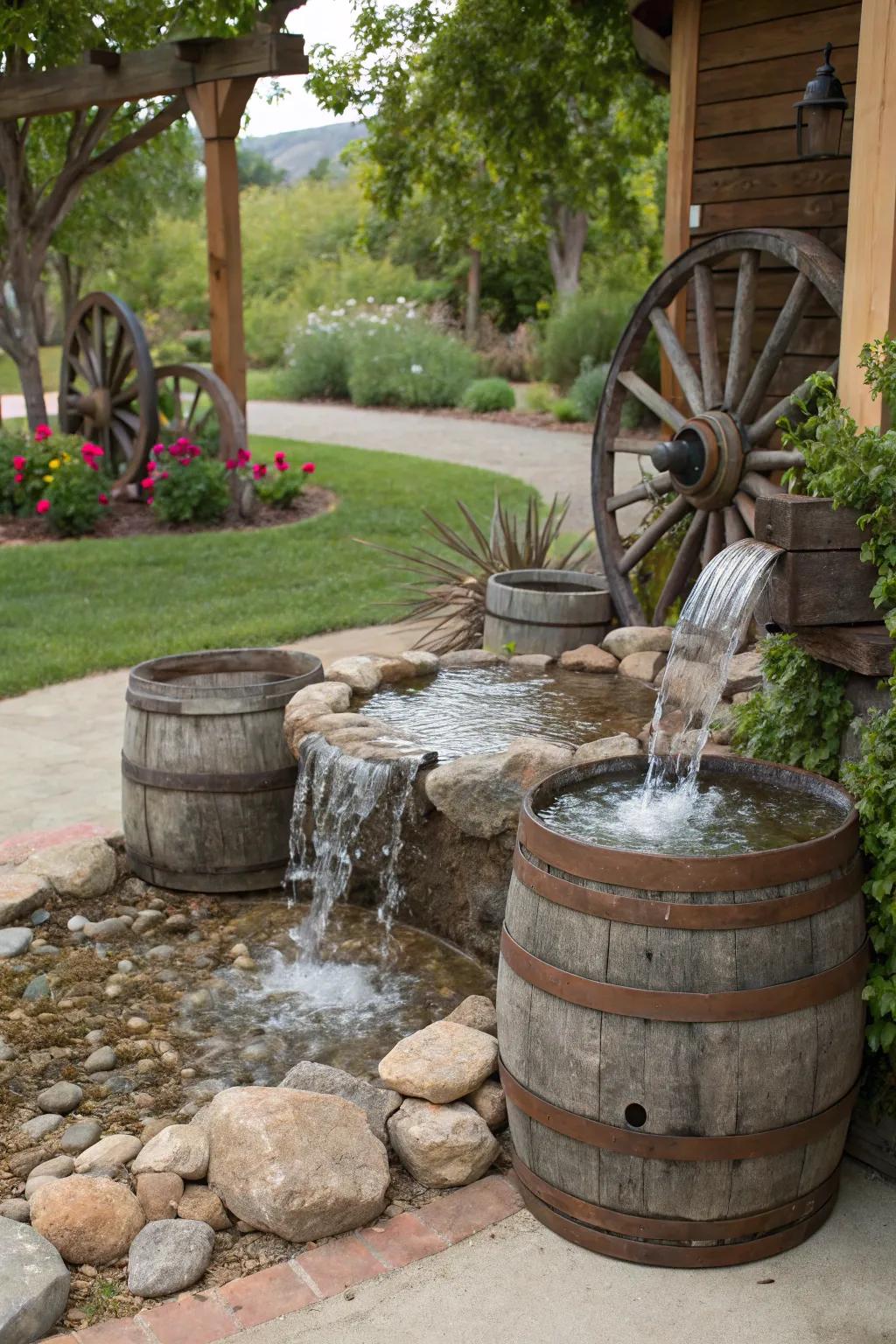 Rustic details offer this fountain a charming countryside appeal.