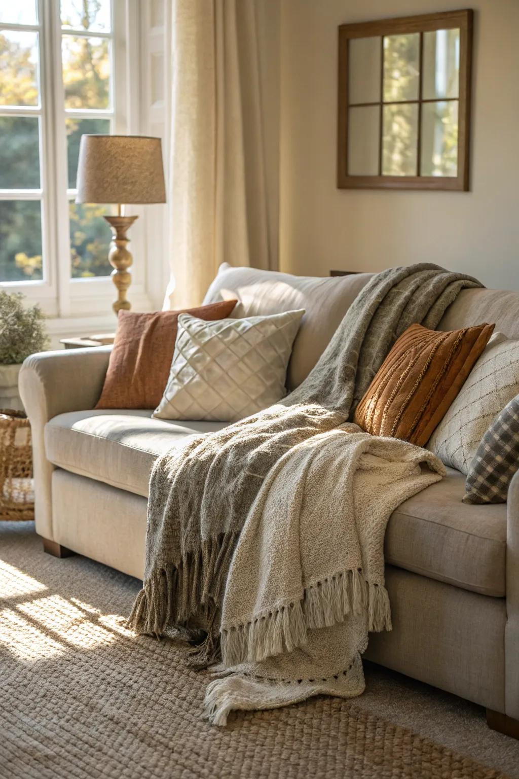 Cozy fabrics can transform your living area into a warm retreat.