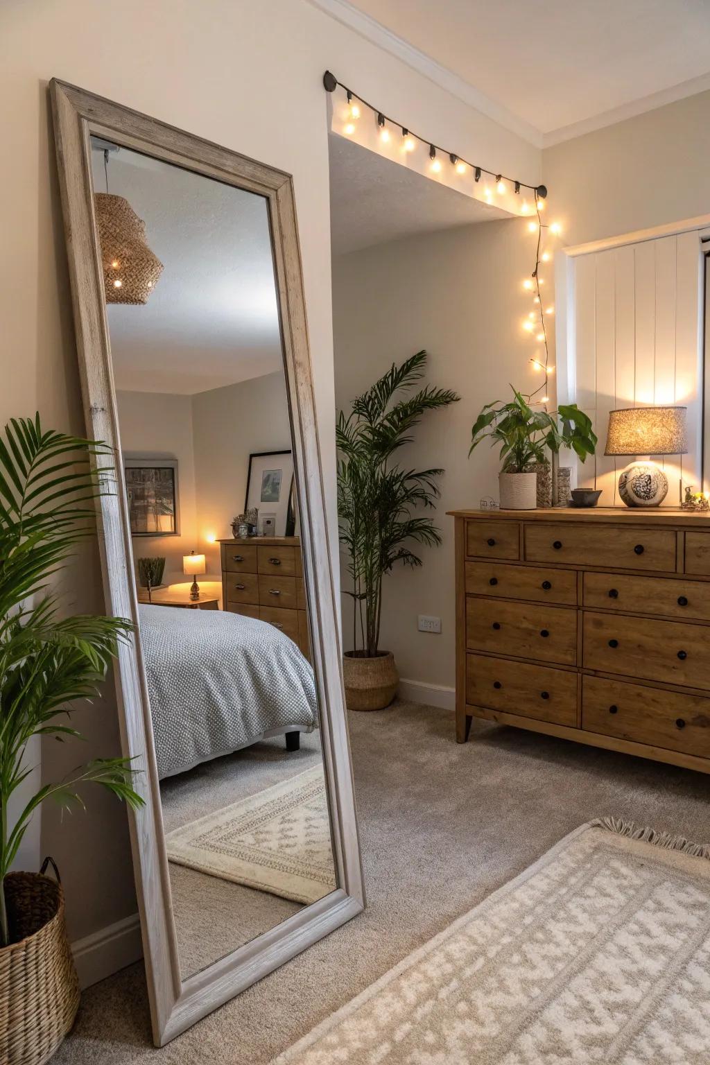 Mirrors improve the perception of room size while adding decorative appeal.