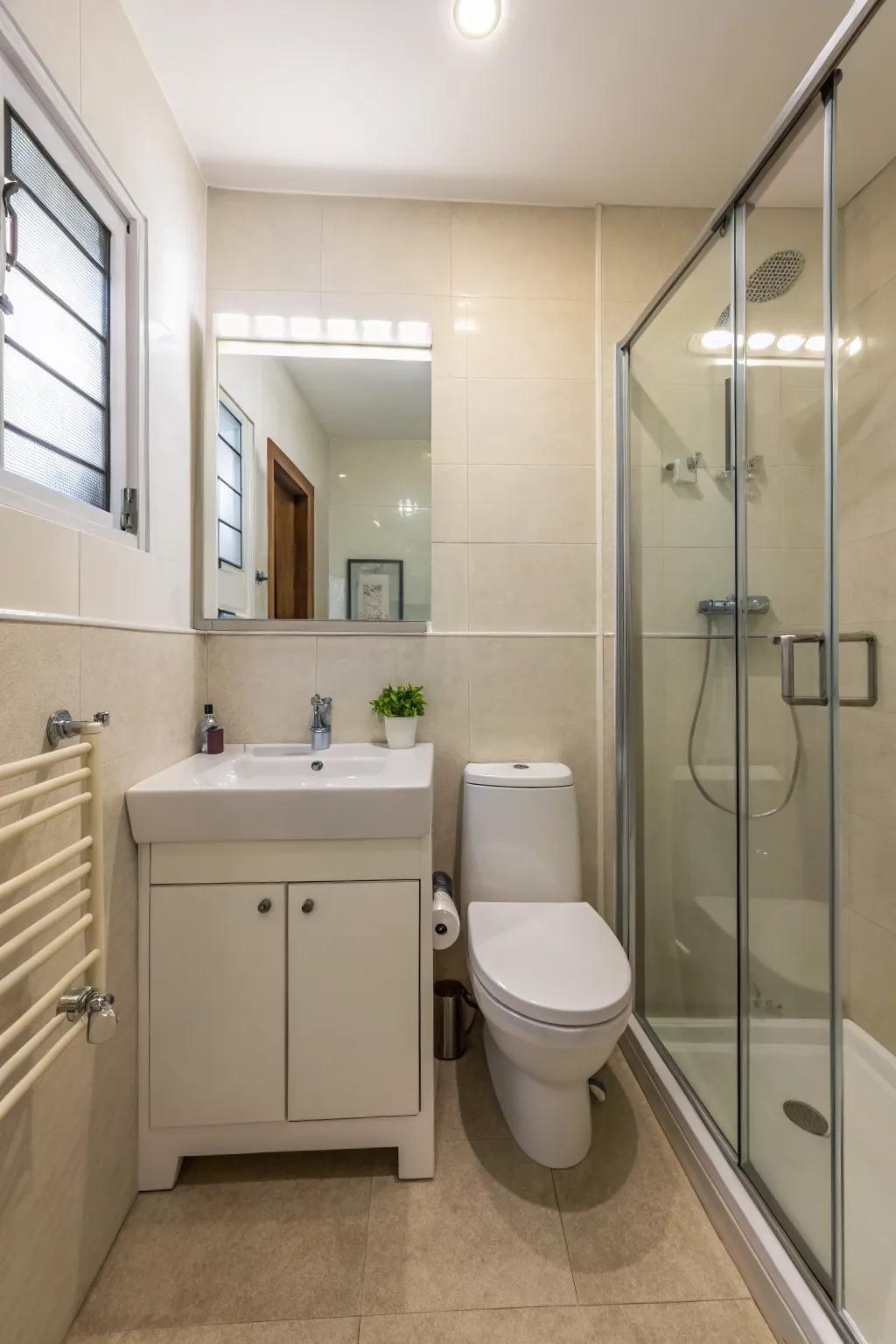 A minimalist design promotes a serene and efficient bathroom environment.
