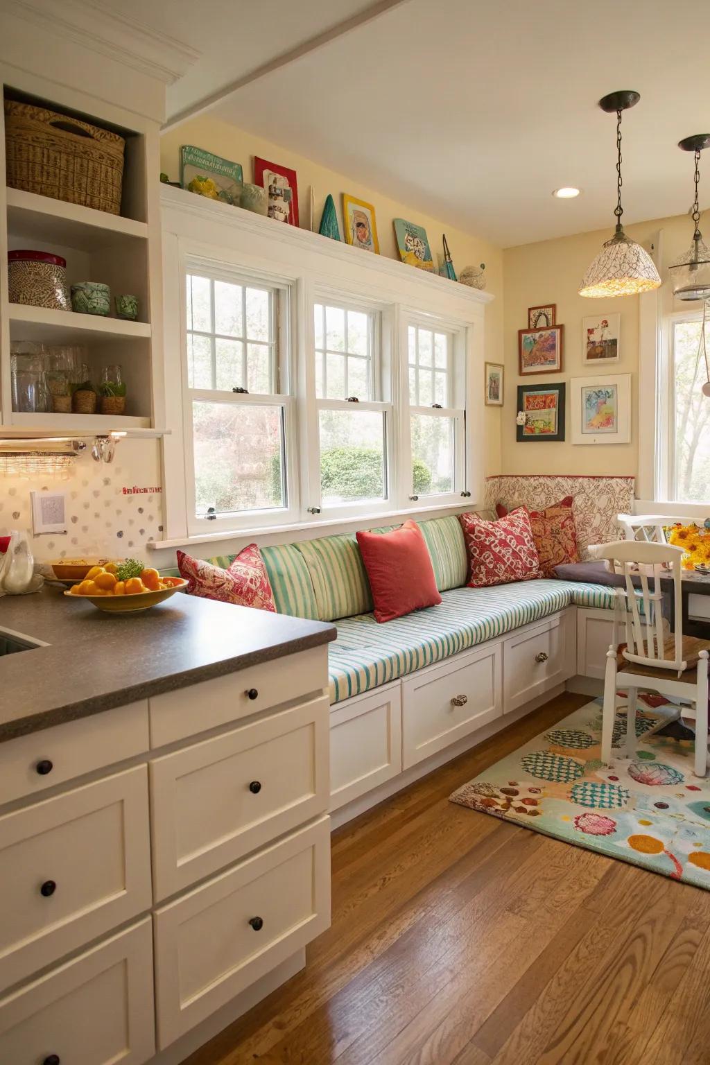 A family-friendly banquette arrangement, great for meals and gatherings.