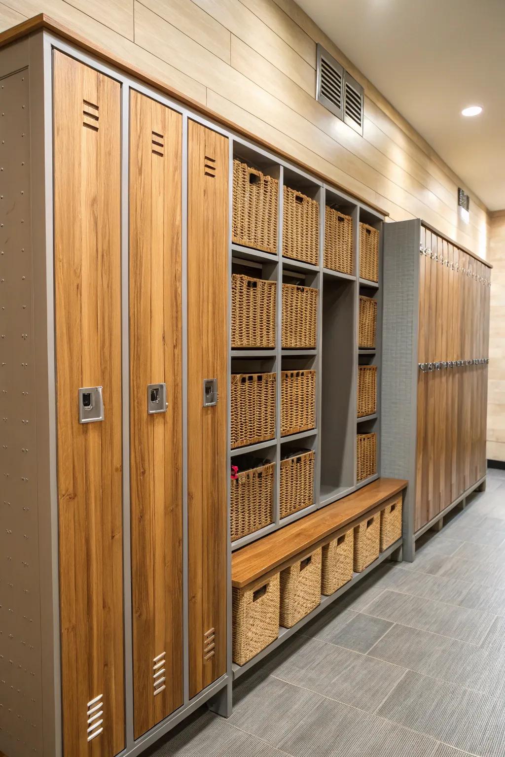 An elegant array of materials showcased in integrated lockers.