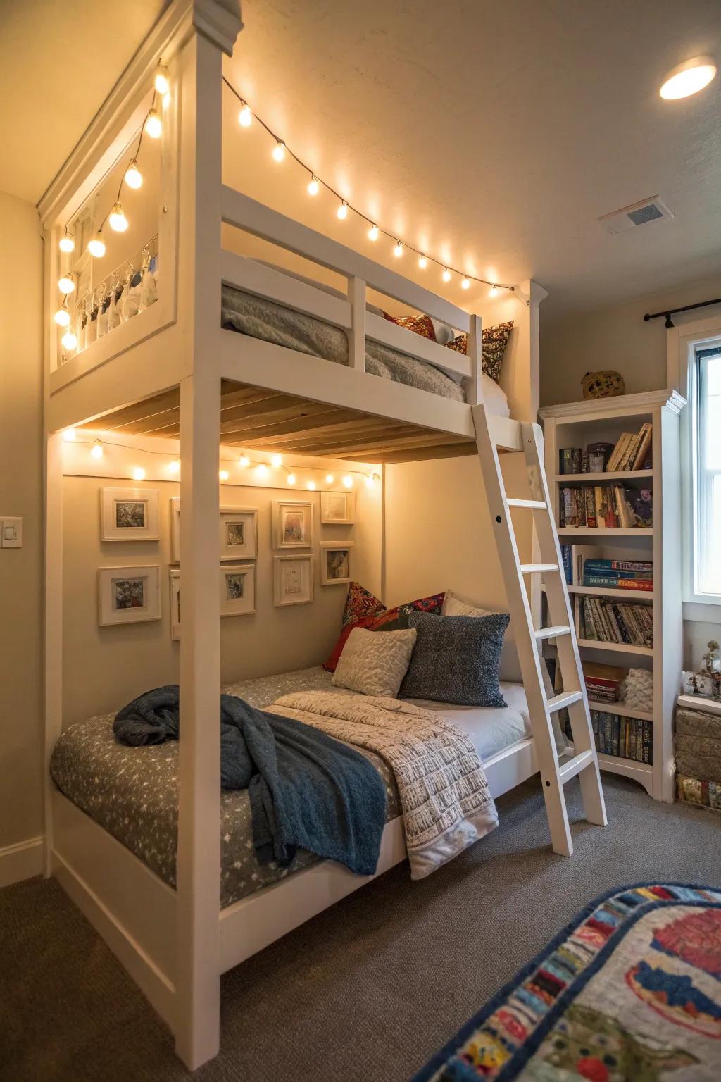 Reading lights make bedtime stories a pleasure.