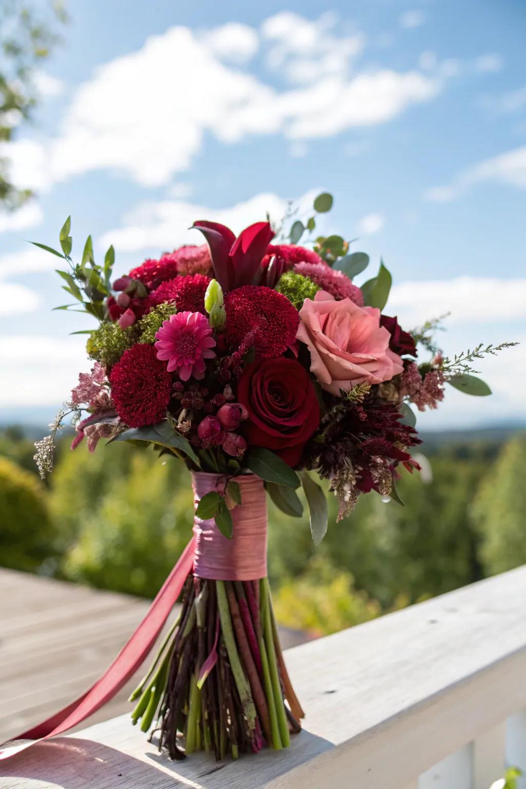 Deep red bouquet featuring vivid light red accents.