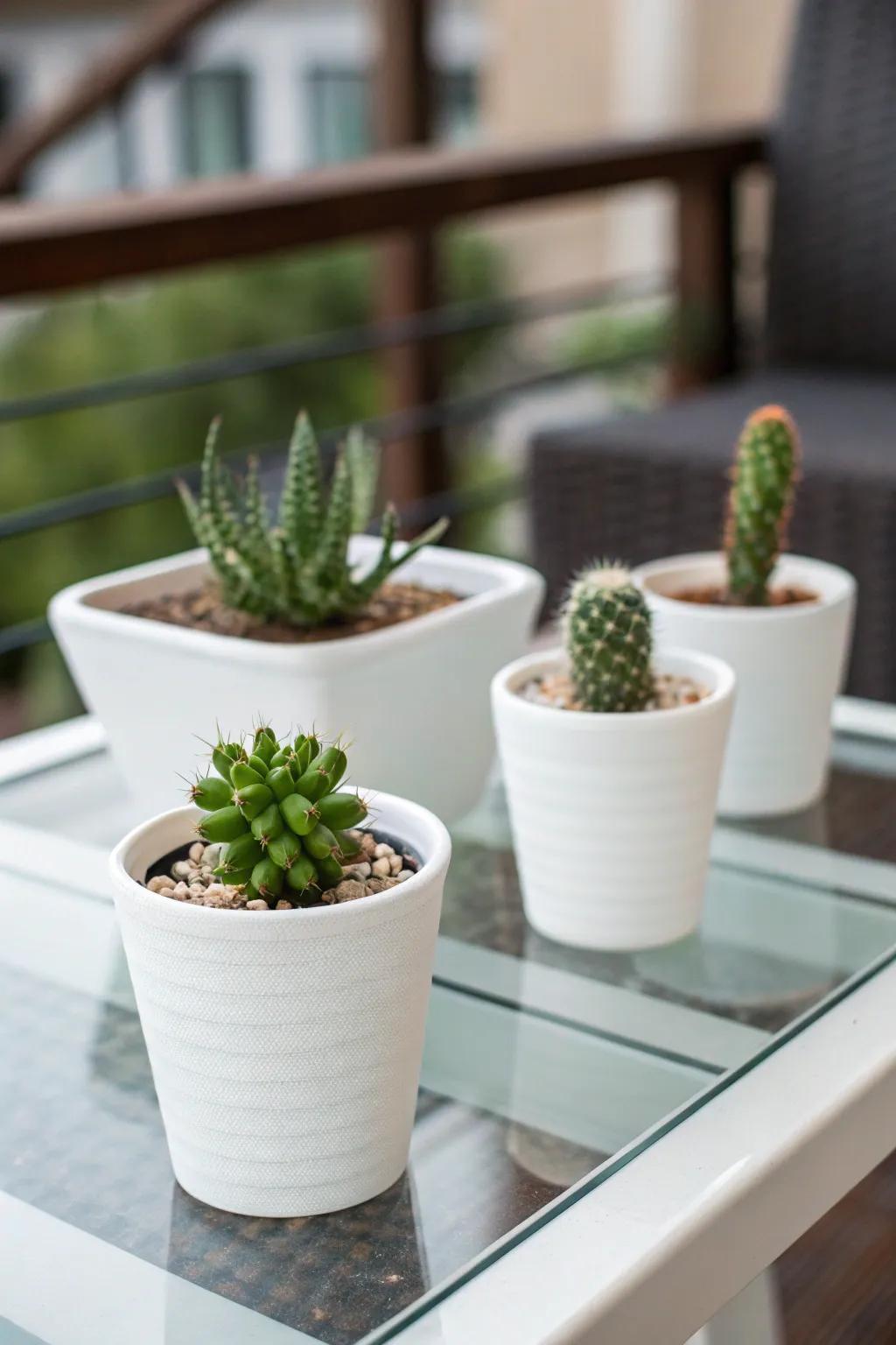 Understated vases permit the natural allure of cacti to sparkle.