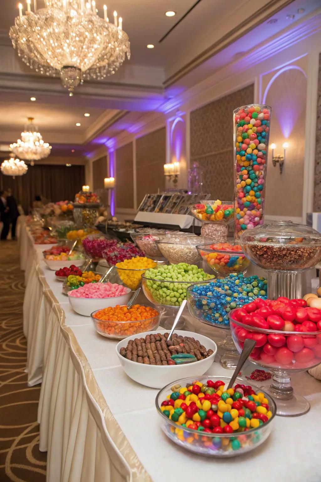 A candy buffet offering a delightful self-service experience.