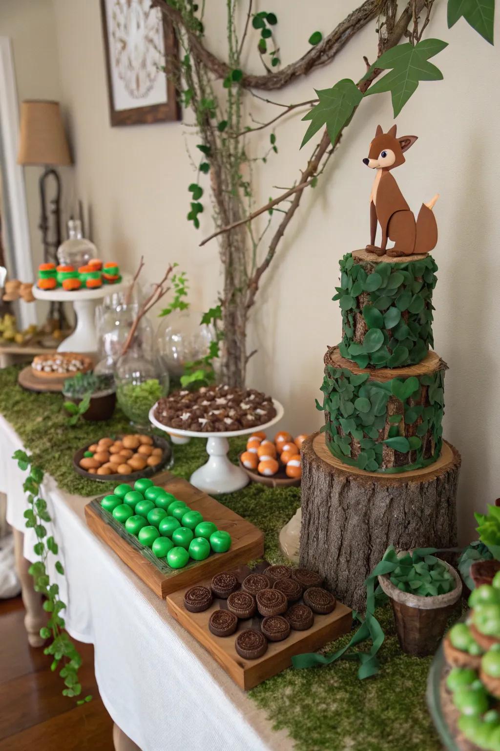 Transfer the feel of a woodland into an interior space with a mythical confectionery arrangement.