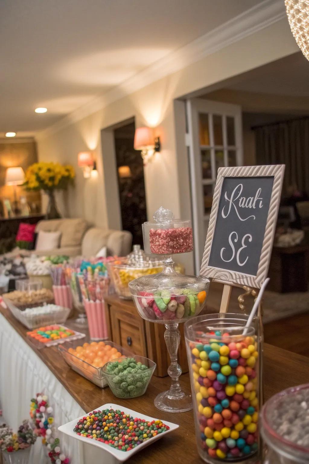 Personalized stickers adding a distinctive element to the candy table