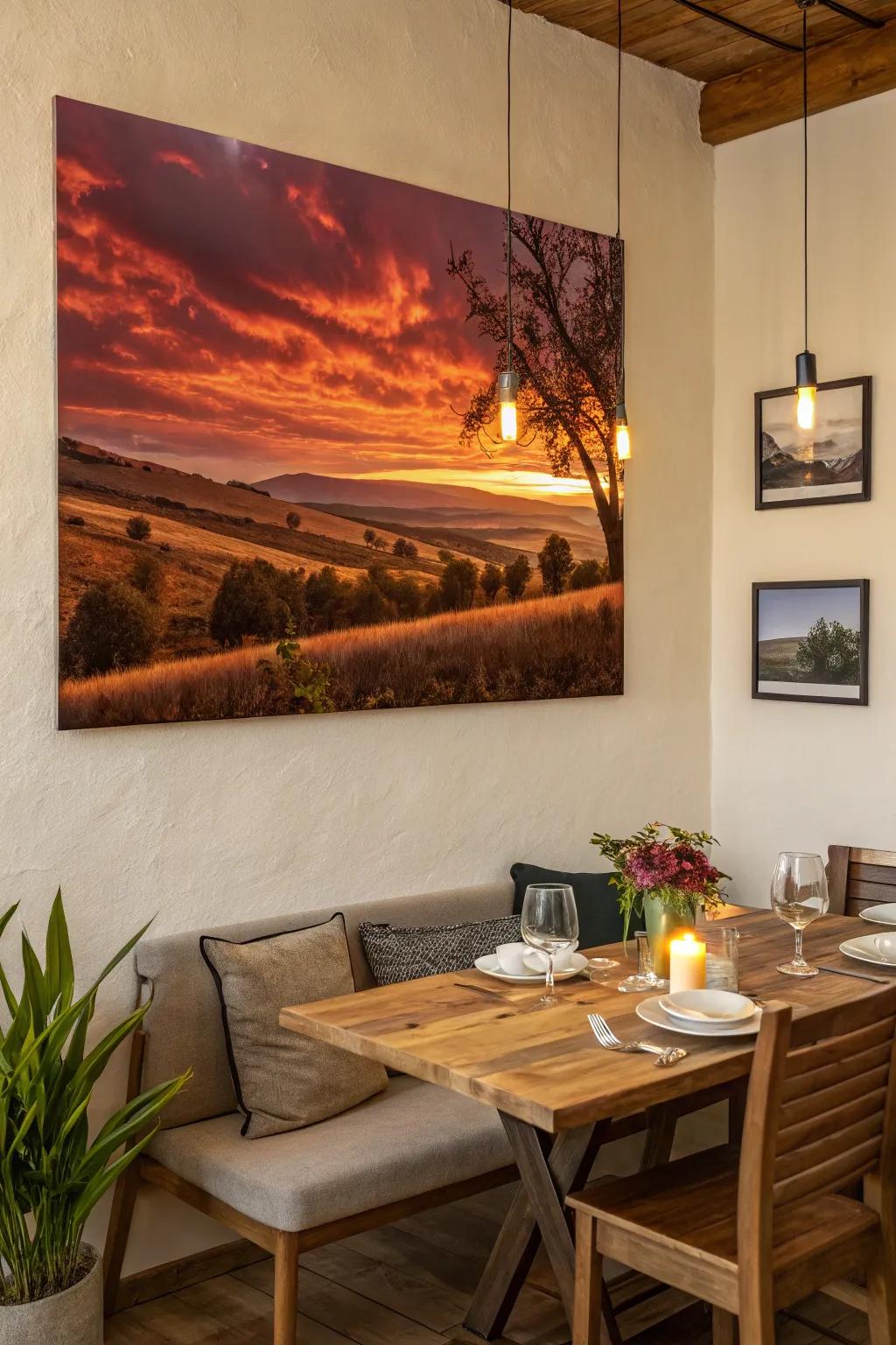 Dusk scenery board in a cozy dining area