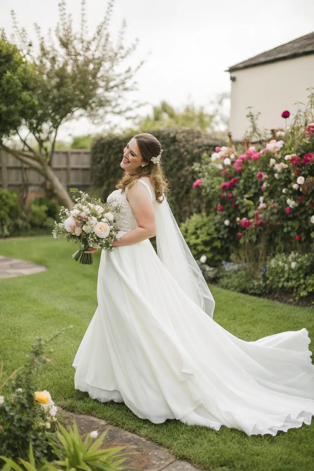 A bride in a simple dress embodies laid-back elegance.