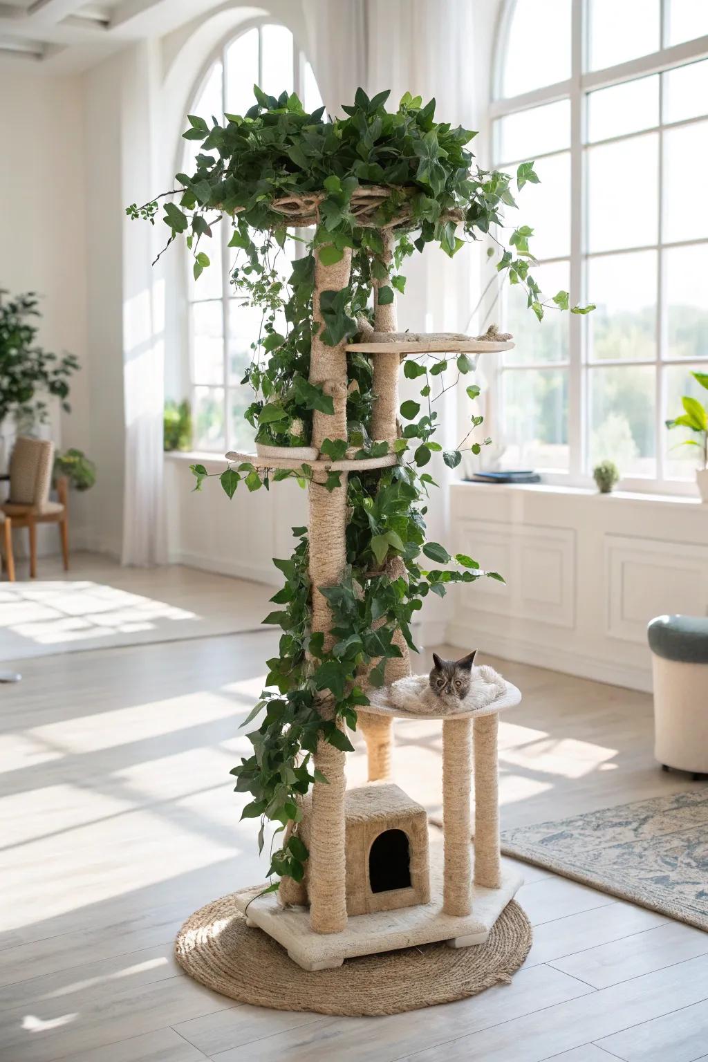 Abundant greenery lends a natural element and captures your cat's interest.
