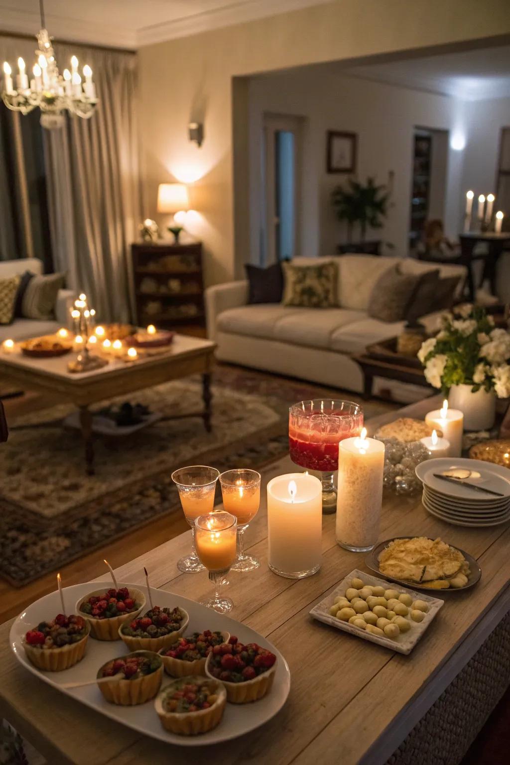 Lights offer a cozy and inviting ambiance.