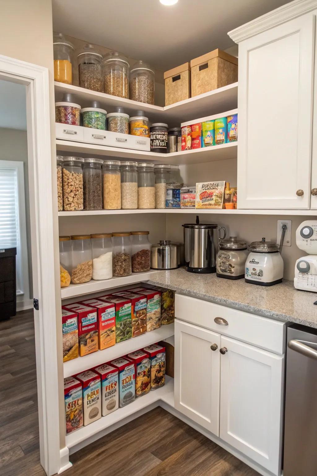 Creative use of space for a cereal area that works well.