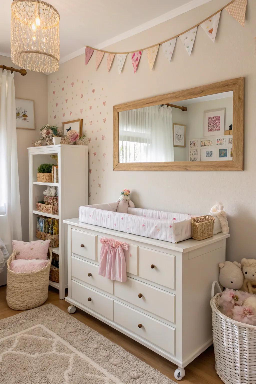 A large mirror elevates the impression of space and style.