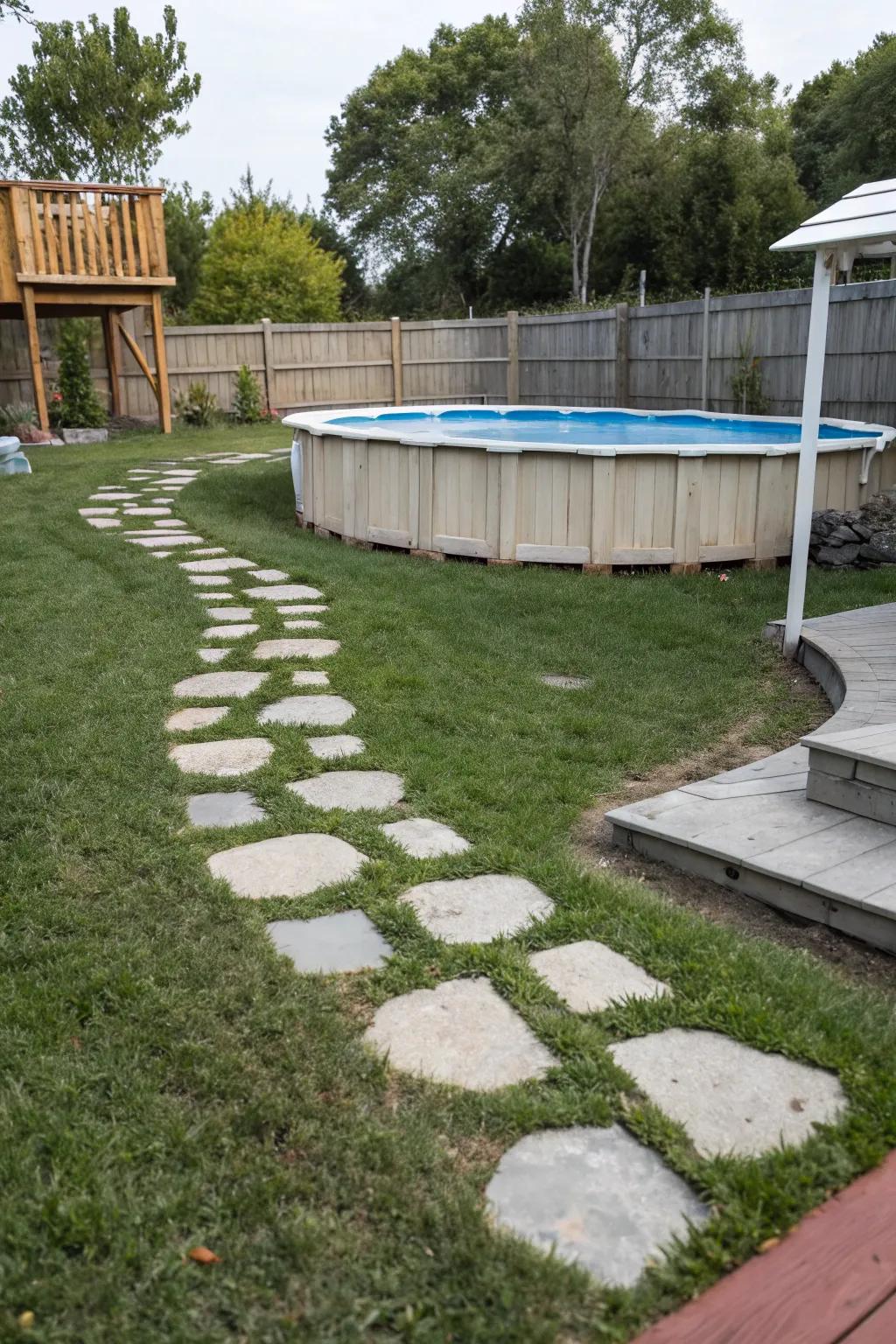 Flagstones fashion an enchanting path to your pool.