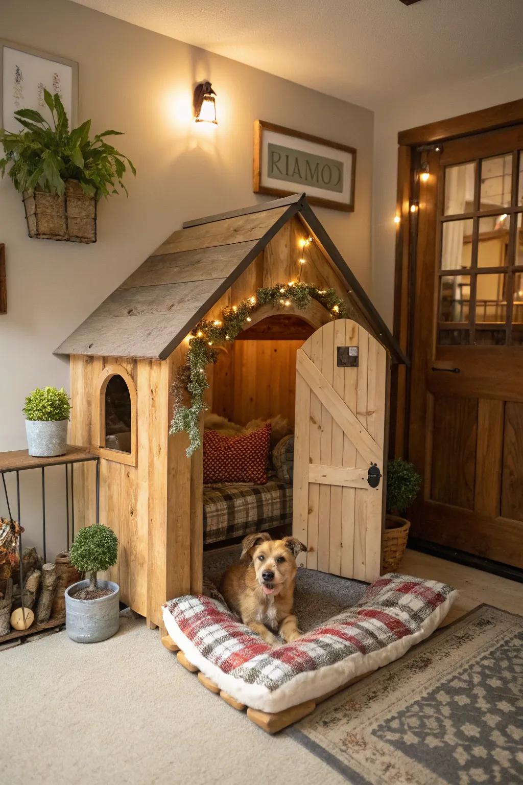 Introduce countryside charm indoors with this distinctive kennel design.