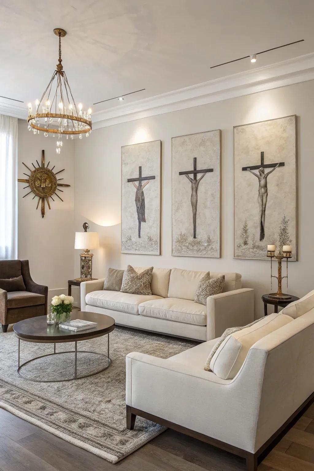 Minimalist art adds a clean, modern touch with profound meaning.