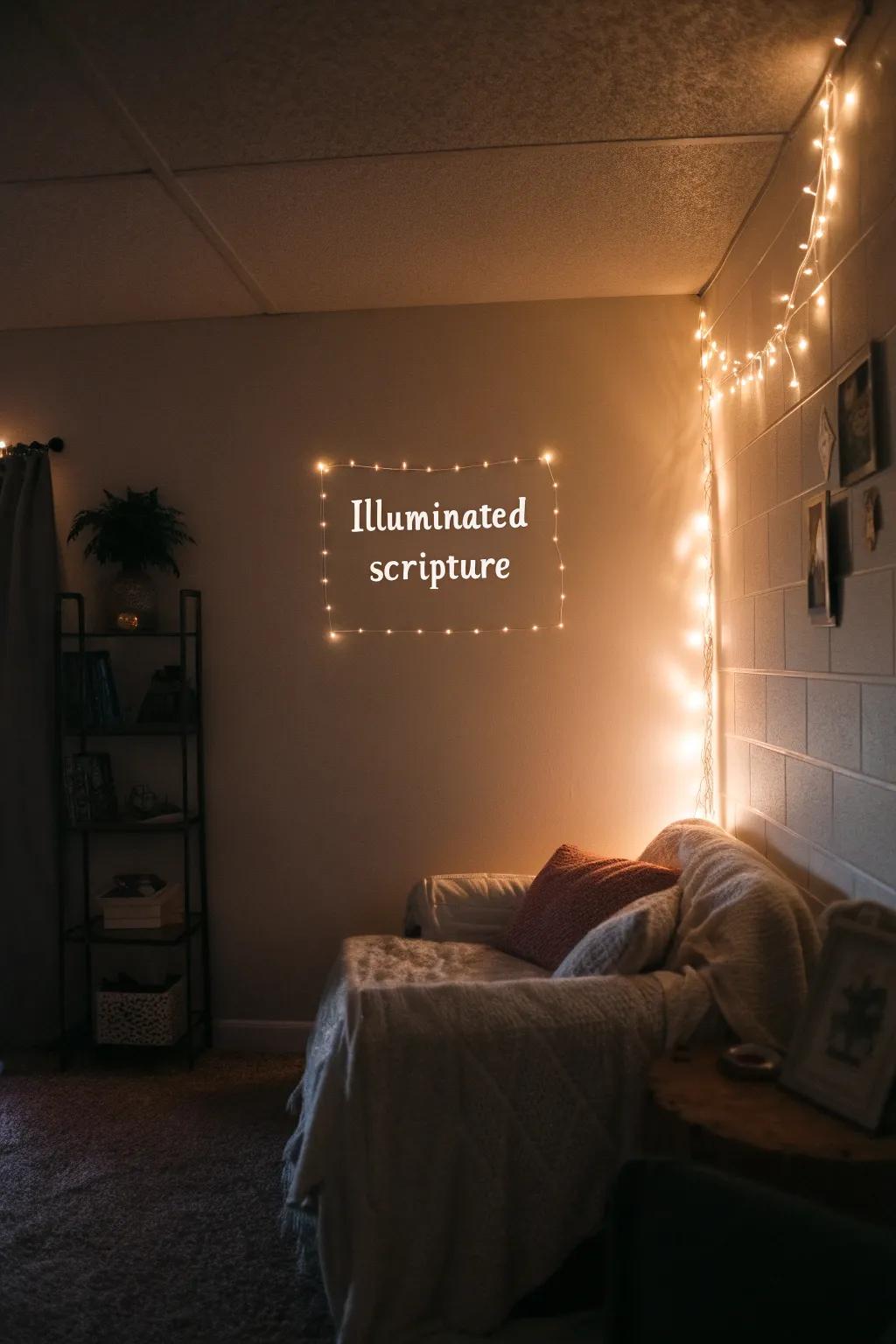 Illuminated art invites glow.