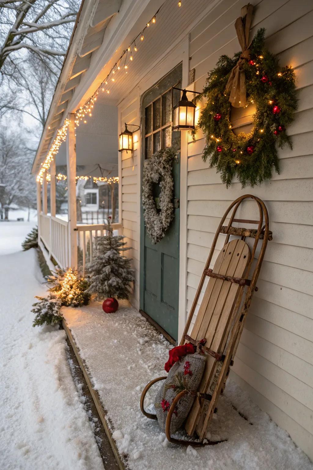 A rustic runner introducing a nostalgic and charming element to the porch décor.