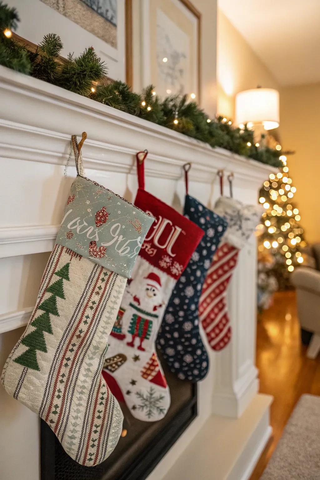 Personalized stockings set for surprises.
