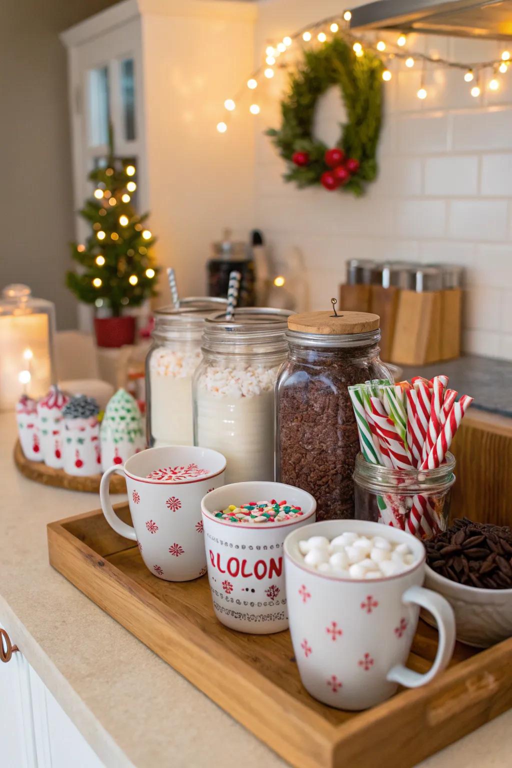 A cocoa station is a delightful addition to the kitchen.
