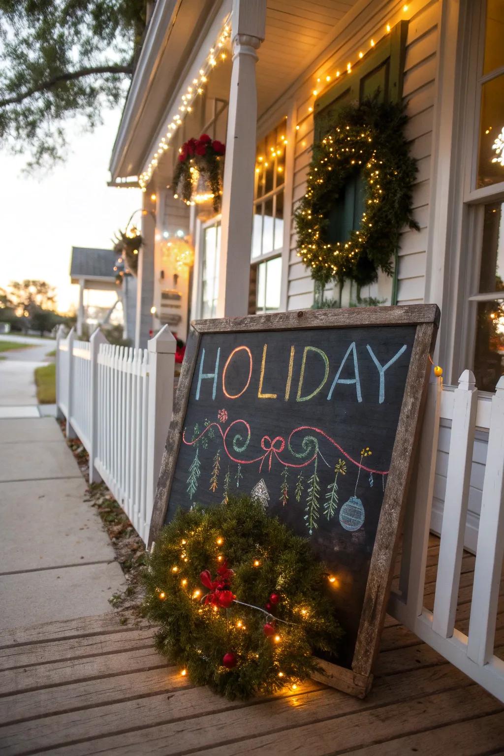 A blackboard sign presenting a warm holiday welcome.